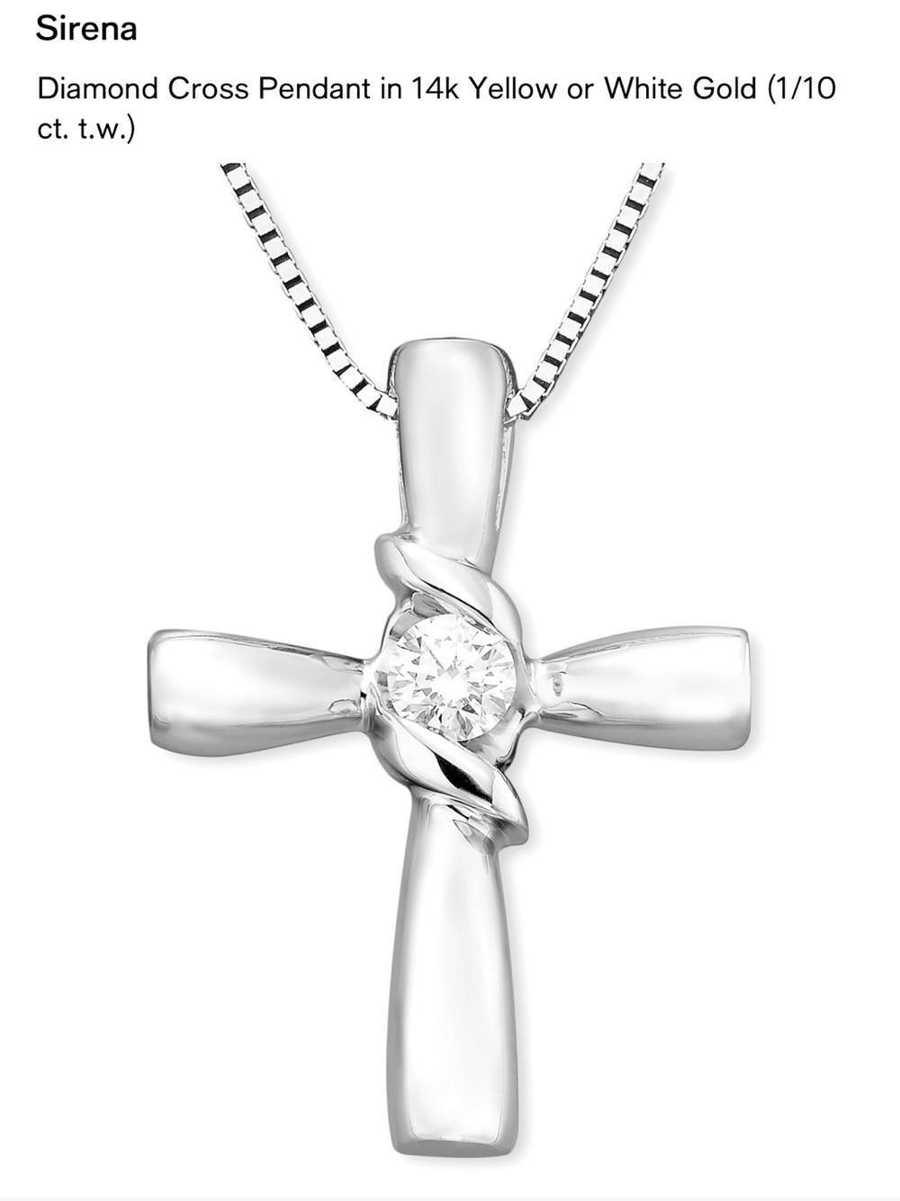 Sirena 14k White Gold Cross Necklace with diamond.